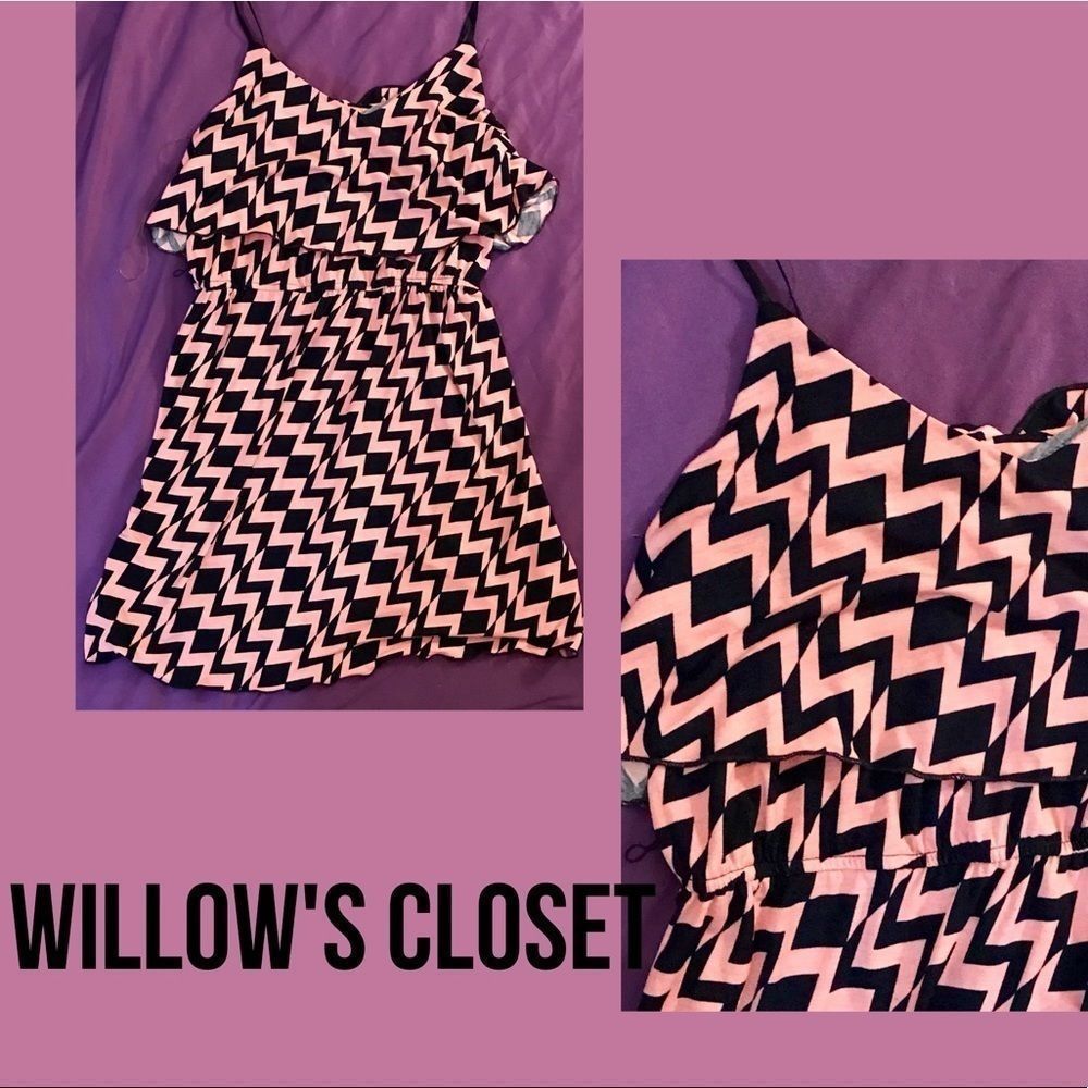 Coral & Blue Trixxi Brand Strapless Dress with Chevron Pattern Size Small  EUC